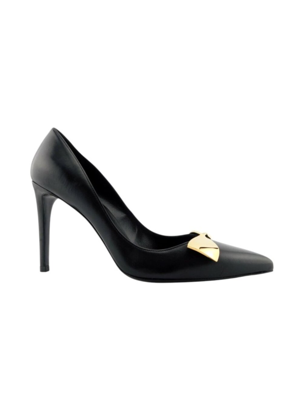 STUART WEITZMAN Gold Bow Embellishment Black Leather Heel Pumps 8.5